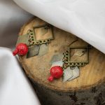 گوشوار زرد قلم لوزی طرح انار