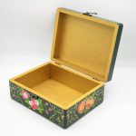 باکس کادویی چوبی _ نقاشی طرح گل _ابعاد 13*17_رنگ سبز