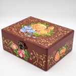 باکس کادویی چوبی _ نقاشی طرح گل _ابعاد 13*17_رنگ زرشکی