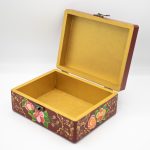 باکس کادویی چوبی _ نقاشی طرح گل _ابعاد 13*17_رنگ زرشکی