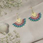 گوشواره آویز برنج _ دایره _ بافت سایز 1 _ (صورتی-طلائی-بنفش-سبز)