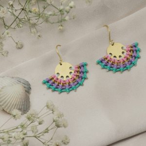 گوشواره آویز برنج _ دایره _ بافت سایز 1 _ (صورتی-طلائی-بنفش-سبز)