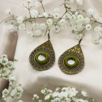 گوشواره _ آینه ای _ طرح اشک _ سبز و طلایی