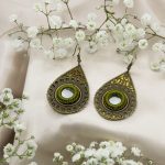 گوشواره _ آینه ای _ طرح اشک _ سبز و طلایی