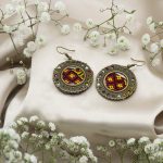 گوشواره _ پارچه ای _ دایره _ قرمز و زرد