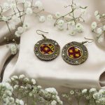 گوشواره _ پارچه ای _ دایره _ قرمز و زرد
