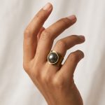 انگشتر برنج فری سایز رکاب پهن سنگ پریت دایره ای