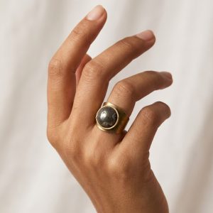 انگشتر برنج فری سایز رکاب پهن سنگ پریت دایره ای