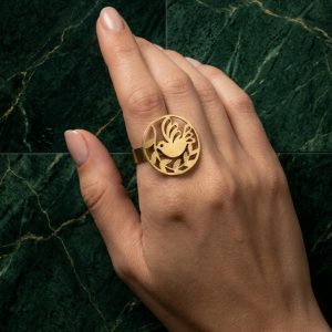 انگشتر برنج زنانه فری سایز پرنده روی شاخه دایره سمت چپ