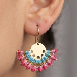 گوشواره آویز برنج مدل بادبزنی بافت سایز 1