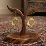 گوشواره برنج سکه ای طرح مثلث آویز فیروزه